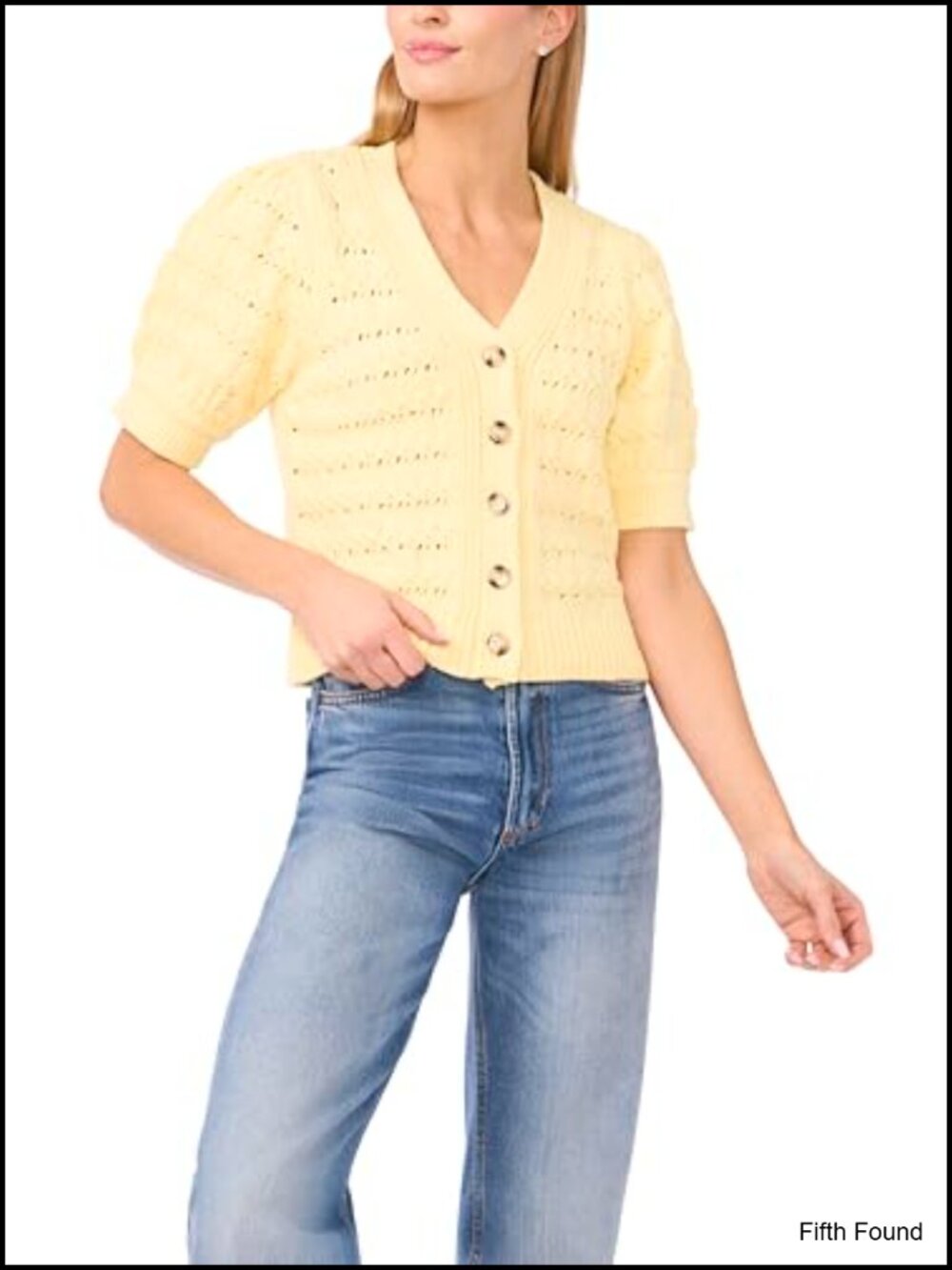 Chunky Knit Short Sleeve Cardigan Crew Neck Contemporary Spring Summer
